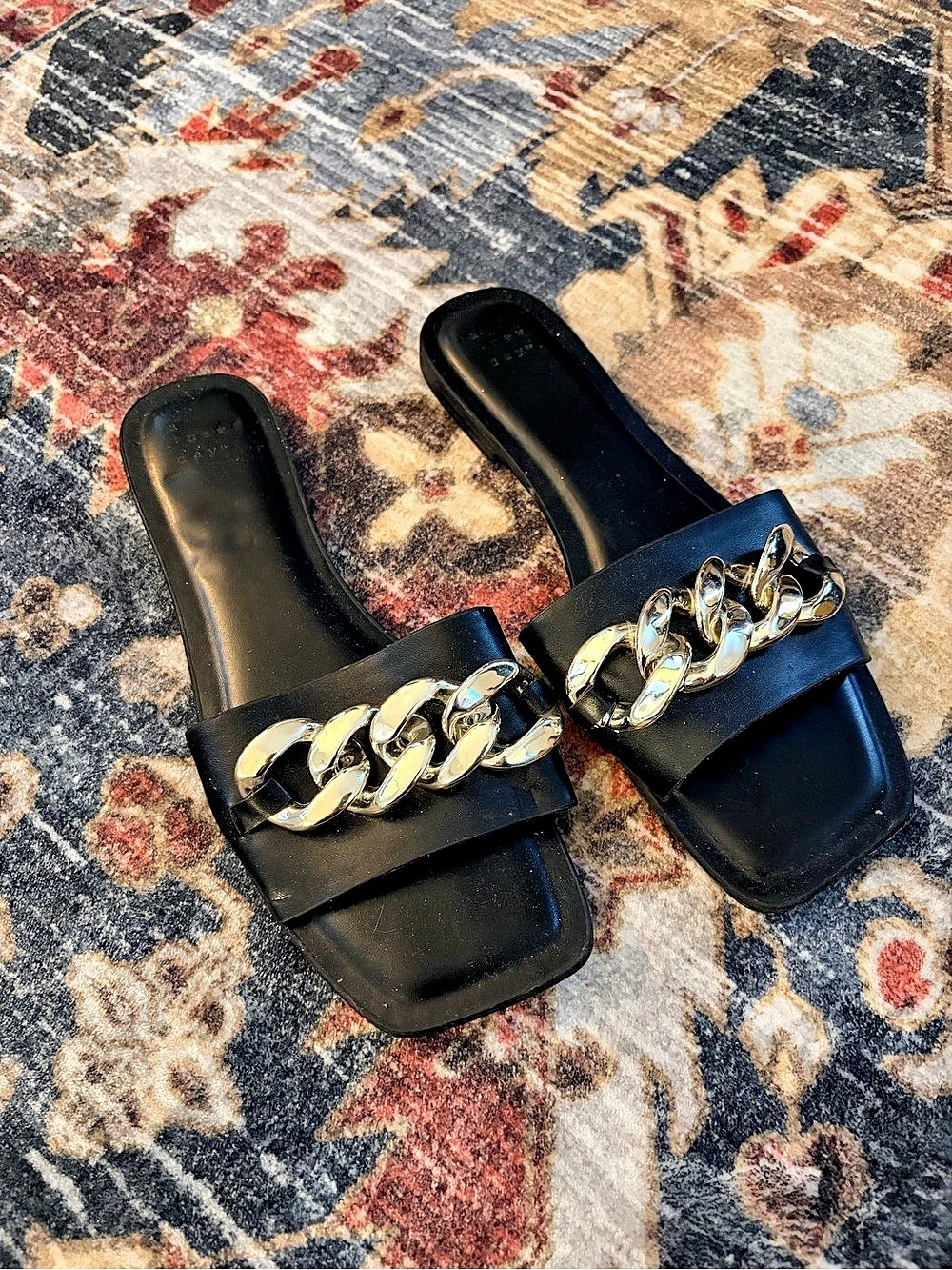 A New Day Women's Black Chain Slide Sandals